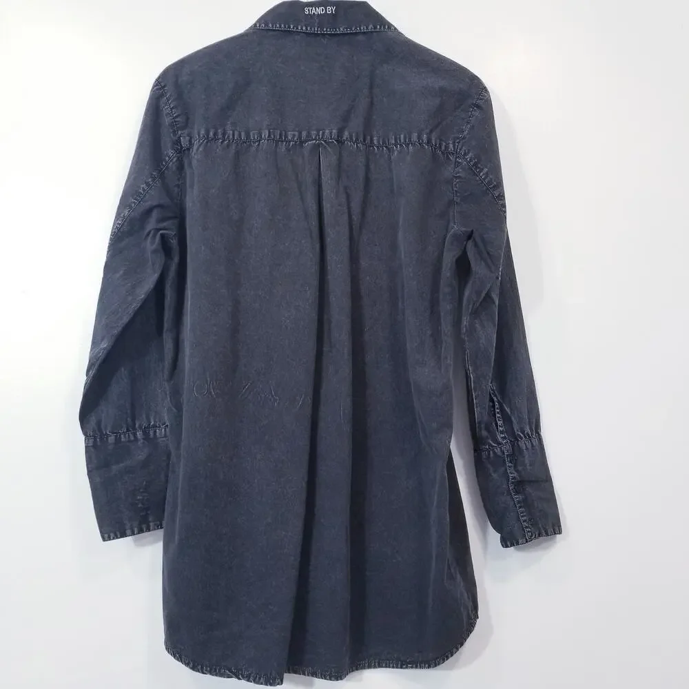 One Teaspoon Stand By Black Chambray Pintuck Shirt Dress - Picture 4 of 14